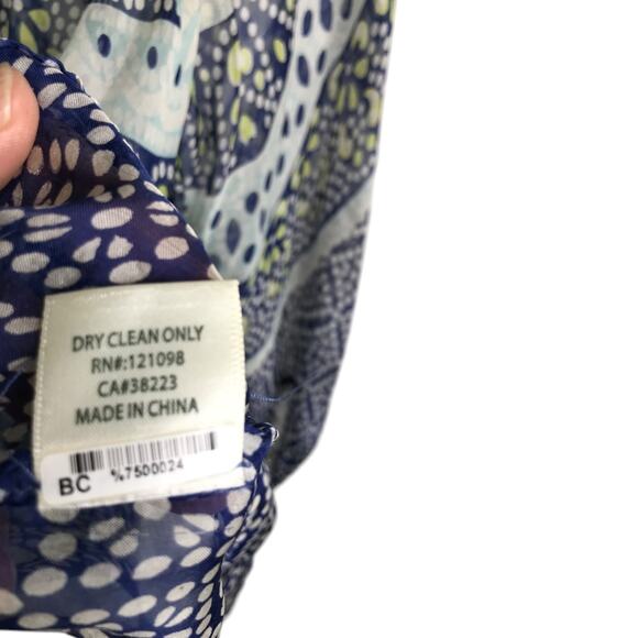 Gypsy 05 Top Blouse Womens L Blue Cream Dots 100% Silk Boho Long Sleeve - Picture 7 of 7